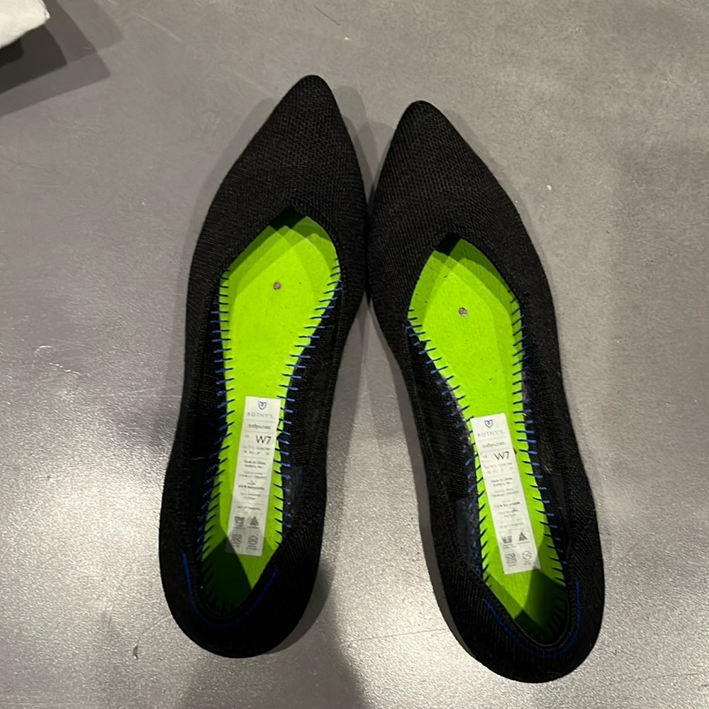 Rothy’s black point toe flat